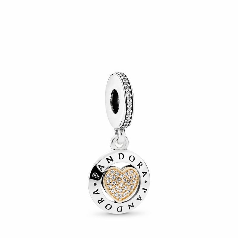 Pandora Signature Heart Dangle Charm Europe - Two Tone/Cubic Zirconia - 852936MJO